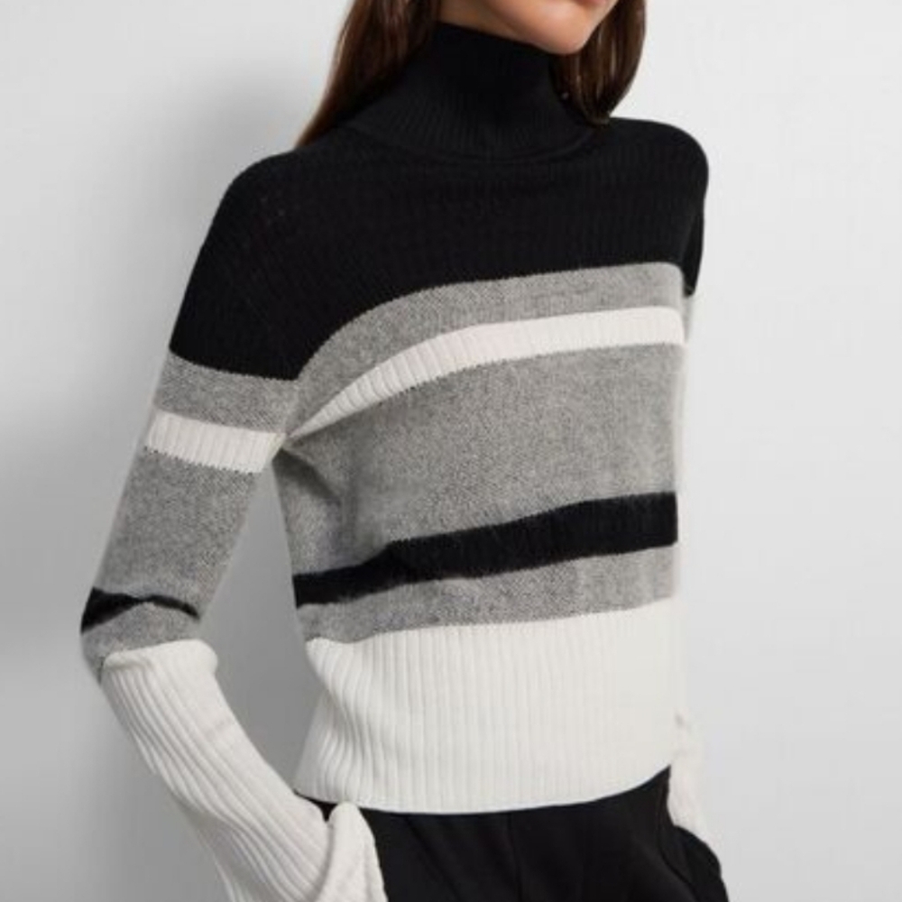 Theory Striped Black, Grey & White Women's Sweater (L)